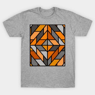 Geometric Pattern Tiles in Shades of Grey and Orange T-Shirt